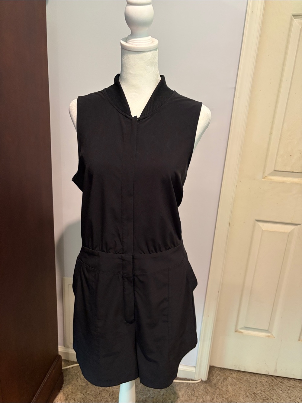 Athleta Black Sleeveless Romper with Elastic Waist